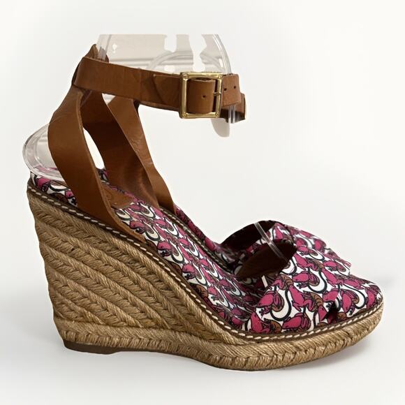 Tory Burch  Size 10 Women's Pink LillyPad Straps Espadrille Wedge Sandals - Picture 3 of 8